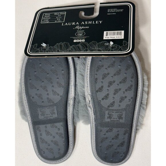 Laura Ashley Grey Faux Fur Memory Foam Slide Slippers Women's Small (5-6)  NWT - Picture 2 of 5